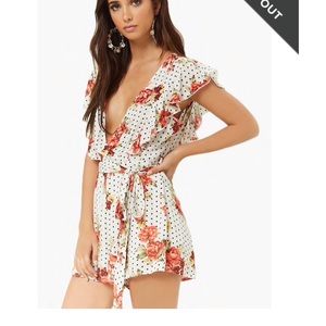 Never worn floral & polka dot romper